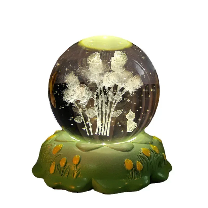 Rose Countryside Style New interior Carved Crystal Ball Night Light Atmosphere Resin Handicraft Decoration Gift