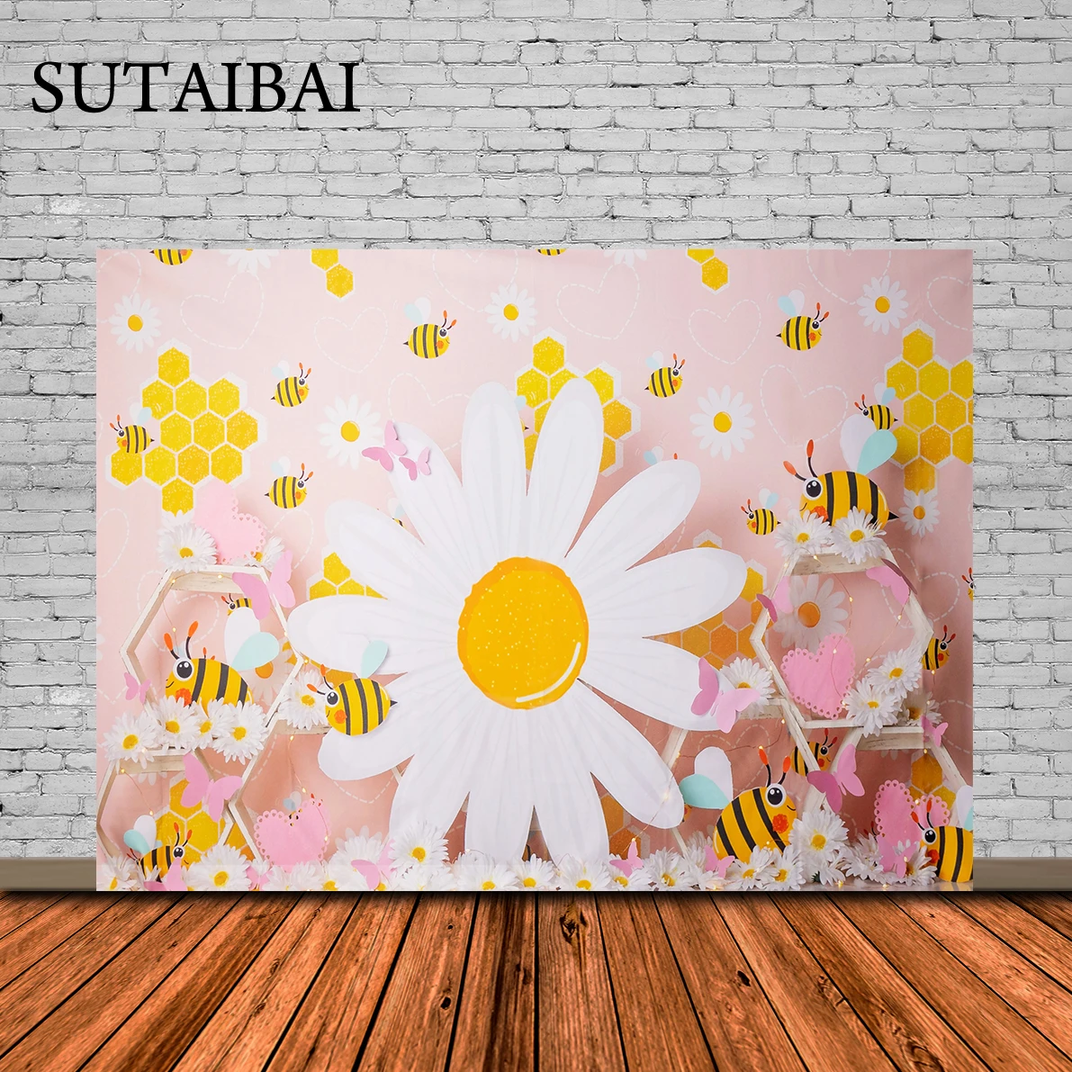 

Photography Background Bee Spring Scene Floral Bee Day 1st Birthday Party Cake Smash Decor Backdrop Photo Studio Props