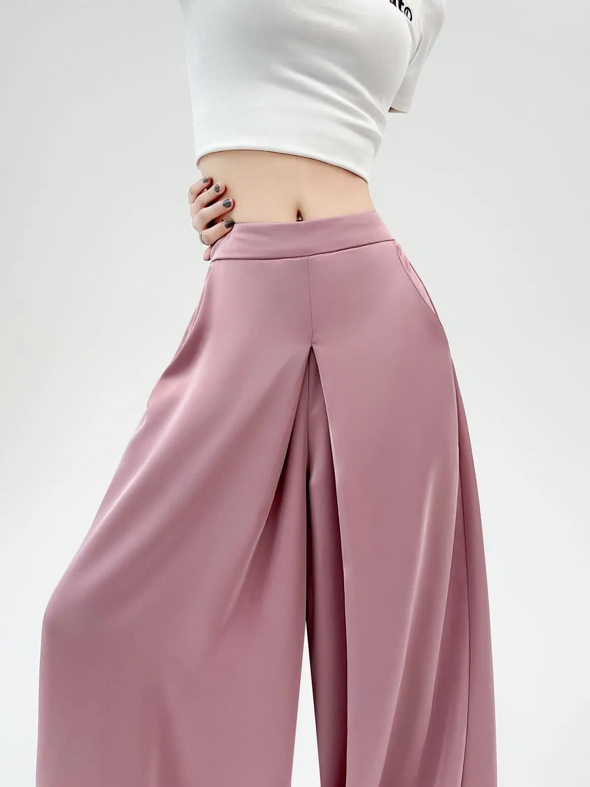 Женские костюмы из ацетатного атласа с высокой талией свободные брюки широкими