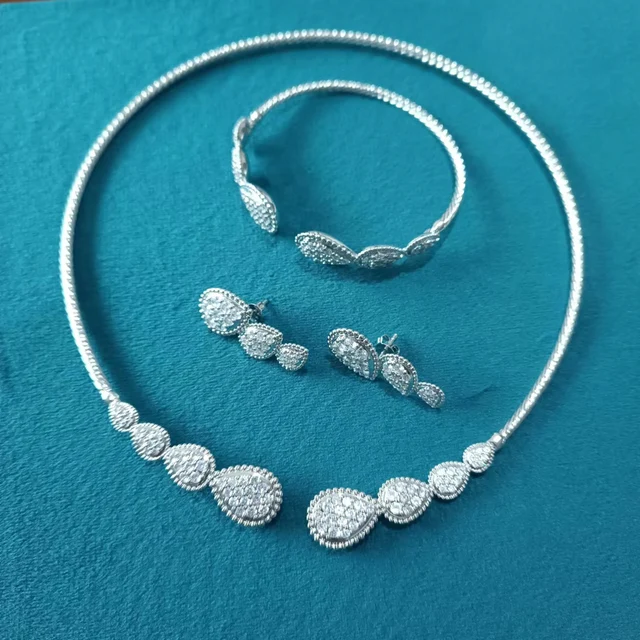 Janekelly 3pcs Bridal Zirconia Full Jewelry Sets For Women Party, Luxury Dubai Nigeria CZ Crystal Wedding Jewelry Sets 3