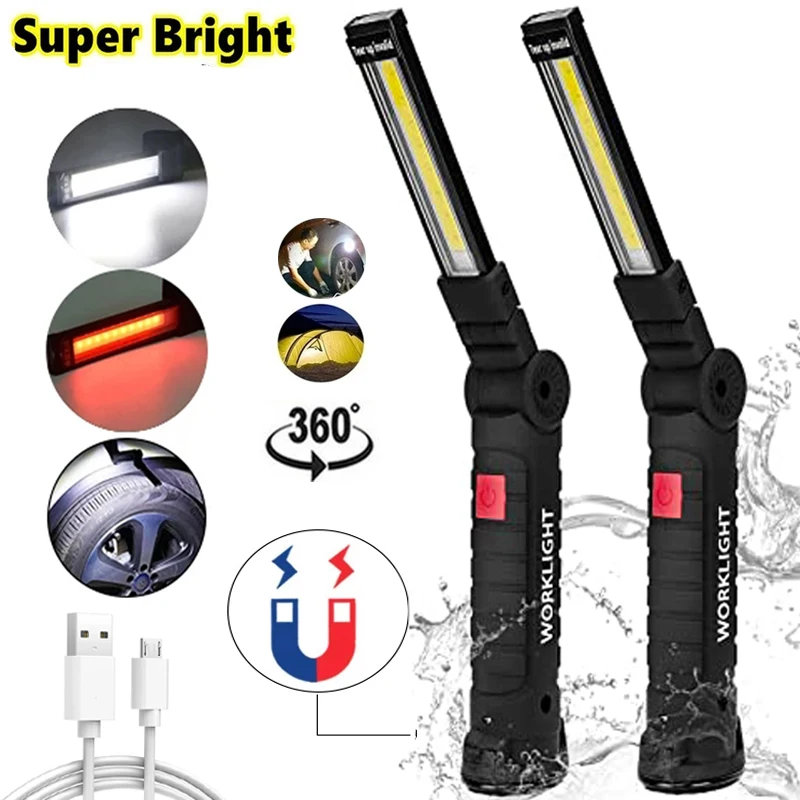 

Super Bright COB LED Work Light 5 Switch Modes Foldable Work Lamp Flashlight 360 Degree Rotatable Torch Inspection Light