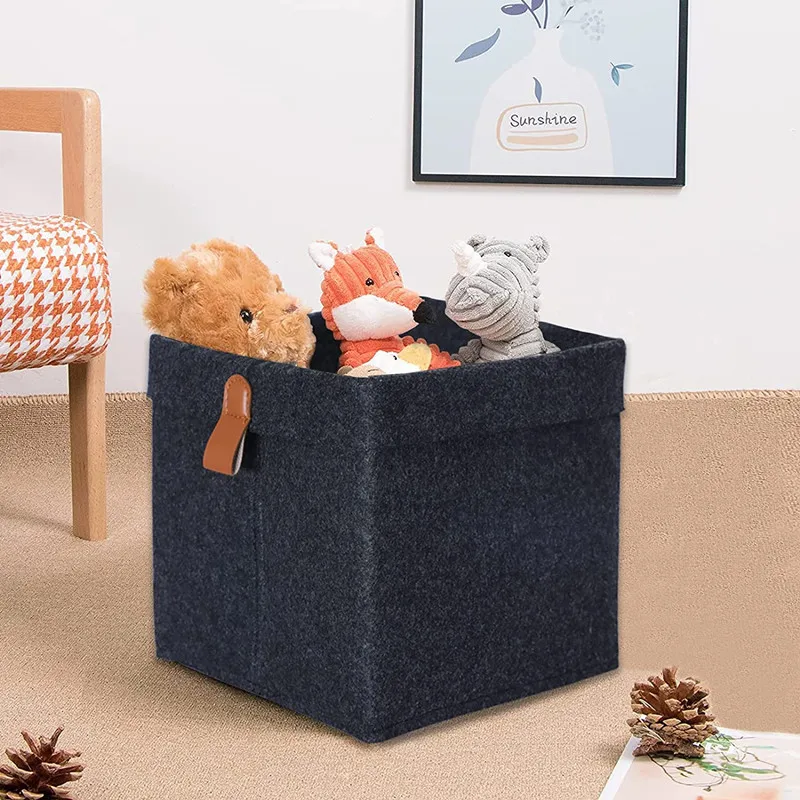 

Felt Storage Basket Fabric Cloth Storage Bin Collapsible Organizer with Handle for Cloth Toys Fordable Bedroom Playroom Office