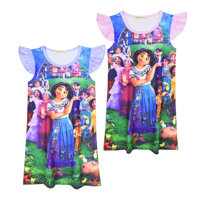 

Encanto Dress 2022 European and American Disney New Cartoon Printing Milk Silk Flying Sleeves Girls' Pajamas Dress 3-10Y