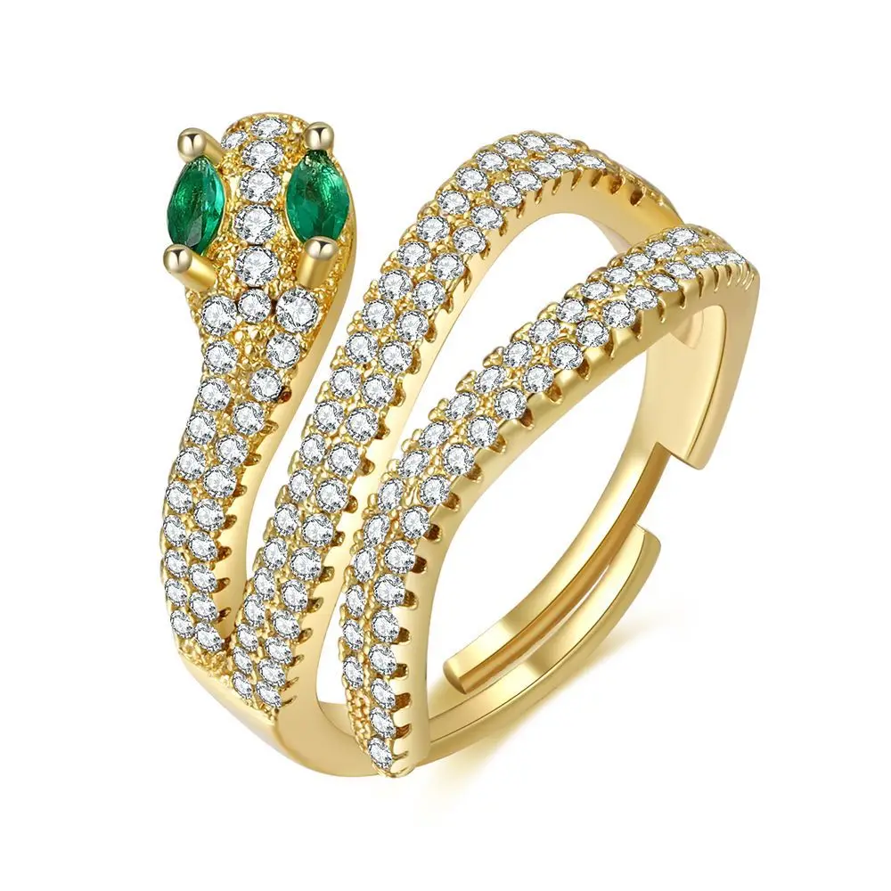 

Hot Snake Element Ring Unisex 18K Gold Color Preserving Emerald Snake Ring Hip Hop Ring Jewelry