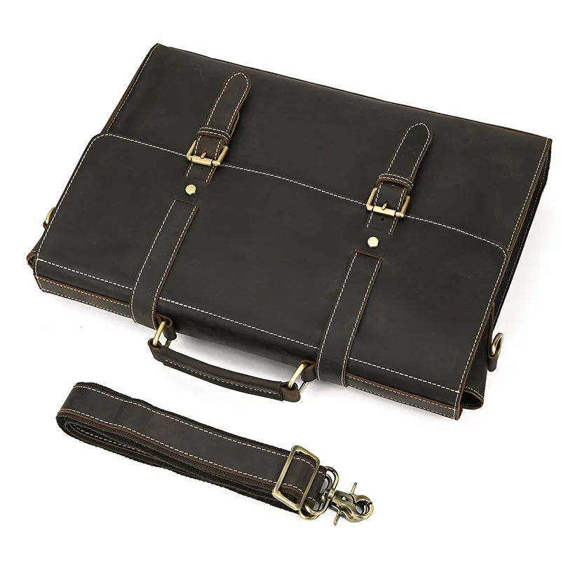 Man Briefcase Bags Cow Leather Office Bags For Men Handbags Fashion Laptop Bag Crazy Horse Business Men Shoulder Messenger Bag