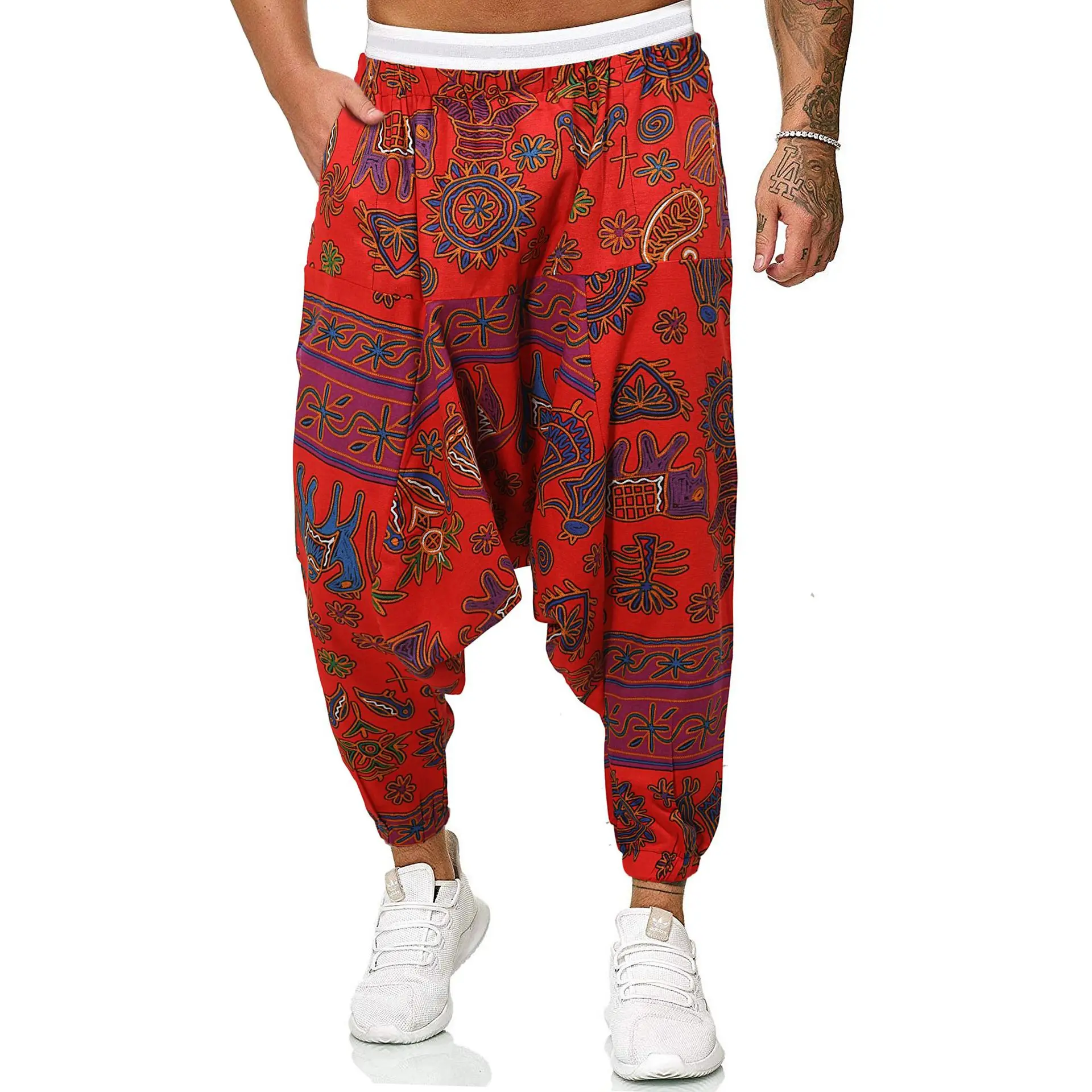 

MrGB China Style Cross-pants Men's Loose Large Size Cotton Linen Casual Cropped Street Hip Hop Harem Pants Jogger Trousers