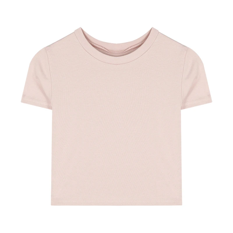 Футболка женская облегающая однотонная с коротким рукавом и круглым вырезом