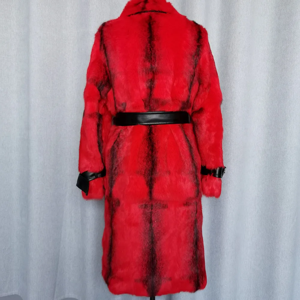 Real Fur Coat for Women Natural Rabbit Fur Jacket Long Winter Parkas Clothes Woman Thick Warm Fashion Overcoat Big Size
