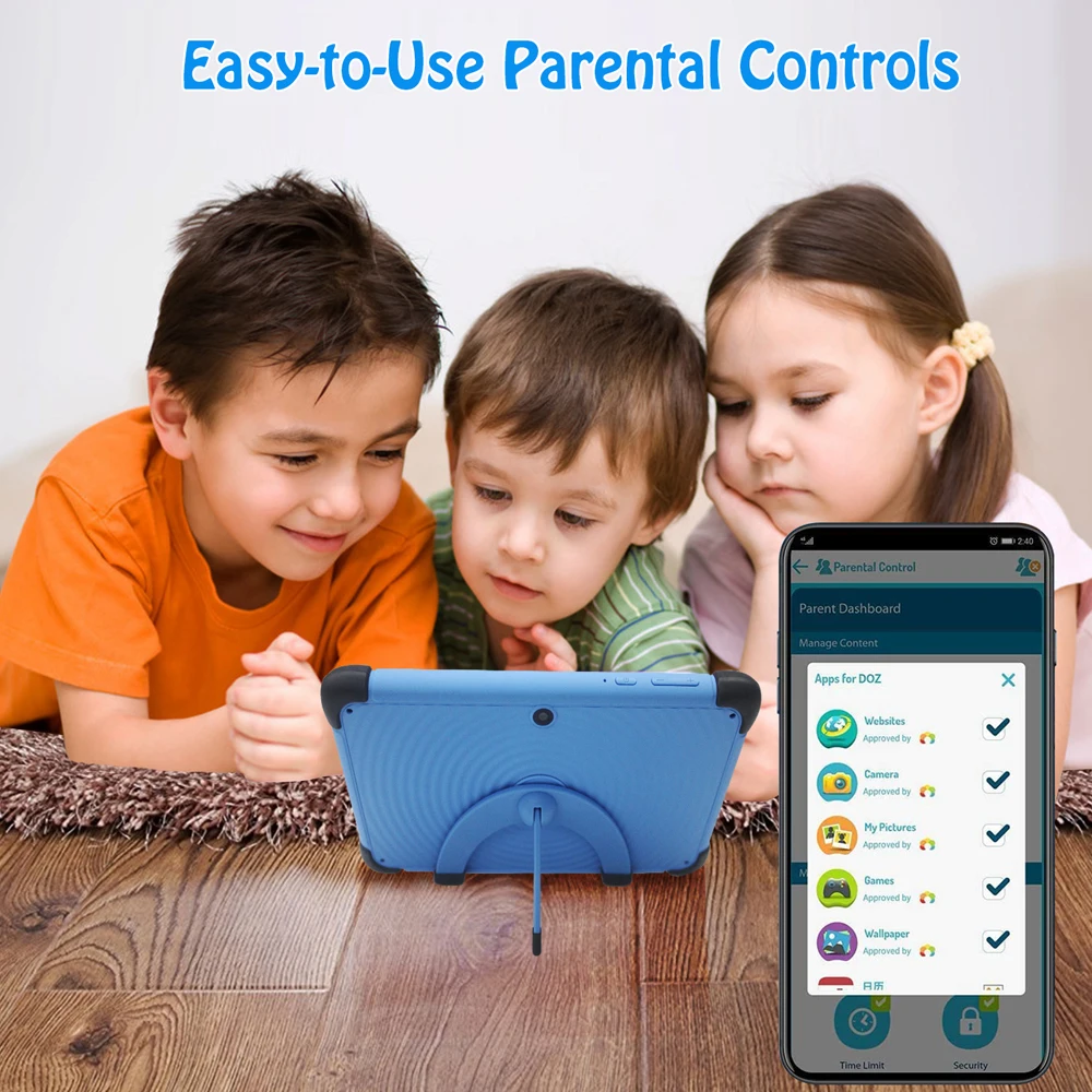 Синий 7 дюймов HD IPS Детские планшеты Android 11 WIFI 6 Quad Core 2GB 32GB 3000mAh G-сенсор Обучающие