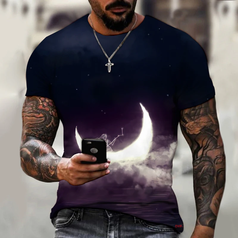 

2022 Brand Men’s Shirt Exclusive Design Milky Way Moon Moonlight Good-looking Premium 3D Printing Loose Oversized Personality