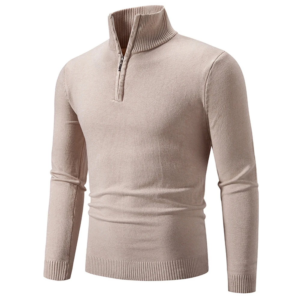 

Trendy Men's Zip Up Sweater Solid Color V Neck Knit Top with Long Sleeve Perfect for Spring Autumn Winter Wardrobes