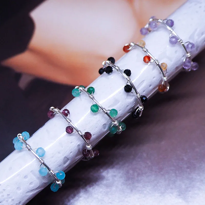

Natural Crystal Stone Beaded Rings Women Anxiety Spinner Adjustable Vines Rings Silver Metal Wire Weave Bead Rings Jewelry Gift
