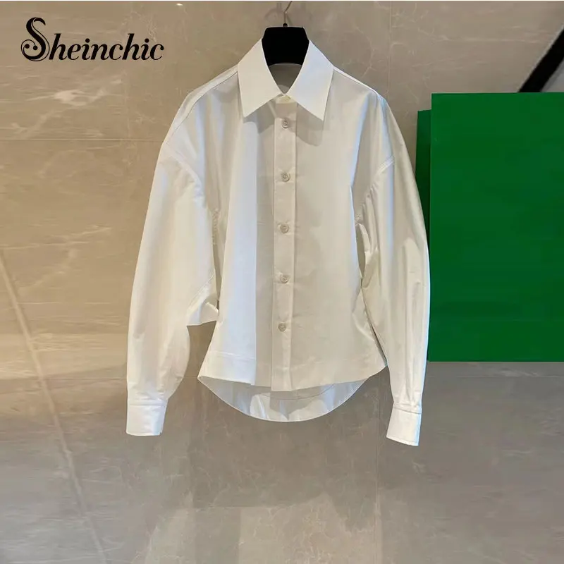 

Женская свободная рубашка с длинным рукавом, белая блузка из 100% хлопка в Корейском стиле, большие размеры, весна-лето 2023