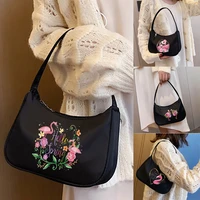 fashion womens bags commuter shoulder bags handbags pink flamingo pattern print fashion underarm bags black cosmetic bags