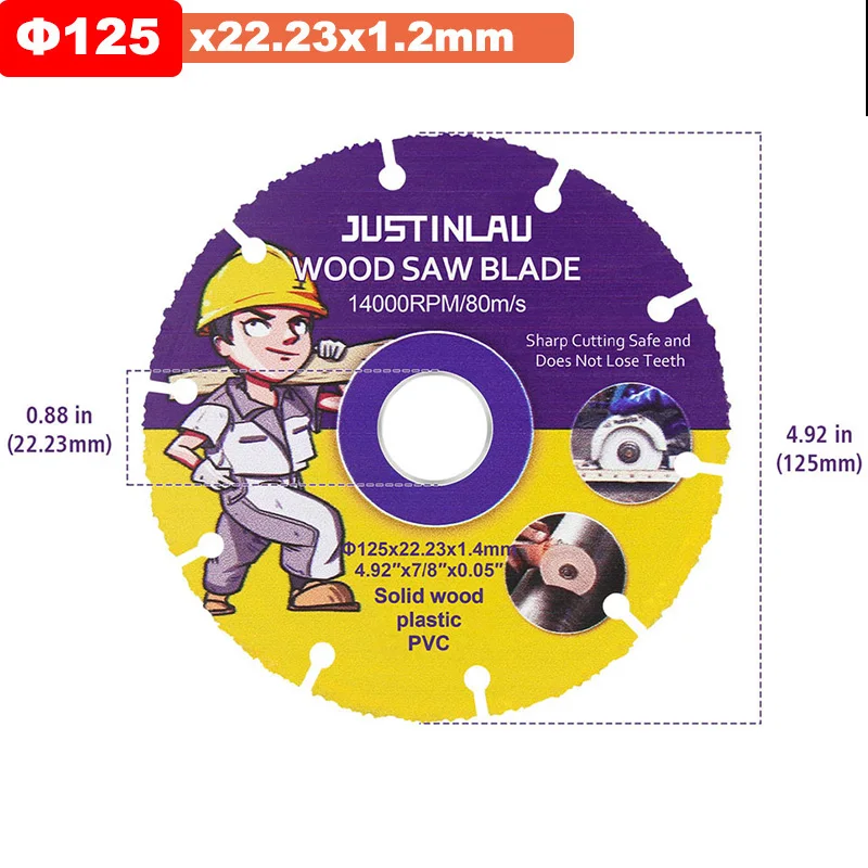 

JUSTINLAU Дисковая Пила 115 Мм/125 Мм Режущий Диск Из Карбида Вольфрама Для Деревообработки, Легированная Сталь