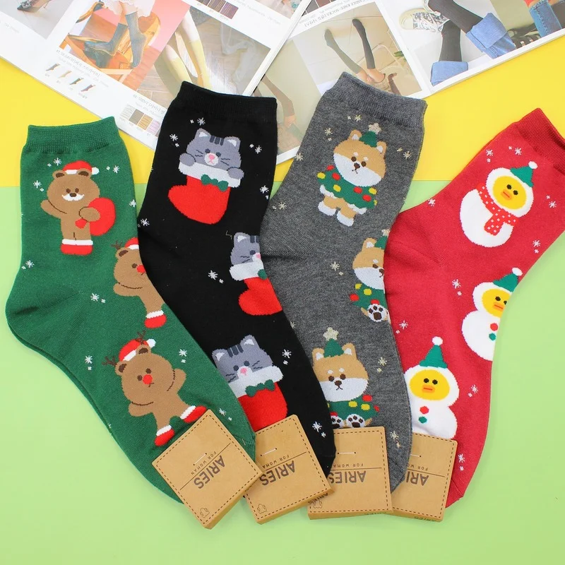 

Cartoon Jacquard Dog Cat Pattern Woman Sock Cotton Socks Women Casual Sox Christmas Autumn Winter Fashion Keep Warm Cute Sokken
