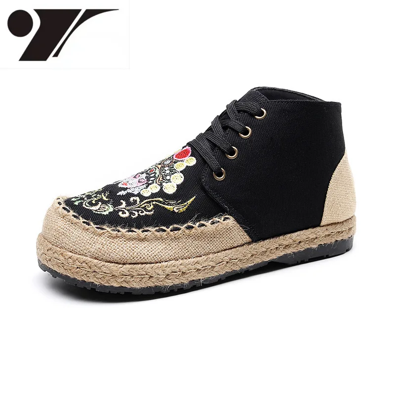 

Туфли женские льняные с круглым носком, повседневные винтажные тканевые туфли с вышивкой, Нескользящие, художественная модная обувь