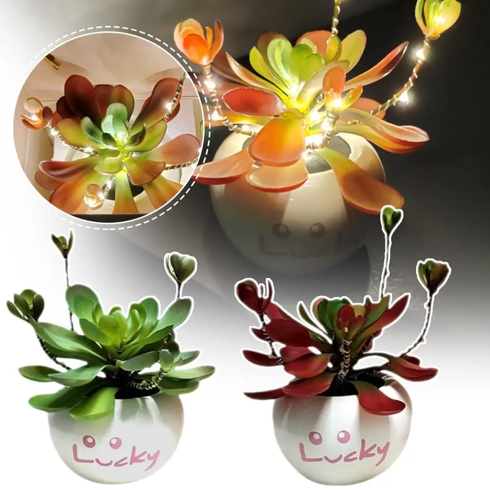 

Creative Night Light Succulent Shape Mini Night Lamp Simulation Potted Plant for Bedroom Desk Bedside for Indoor Home Decoration