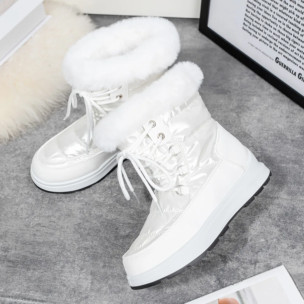 

2023 Winter New Woman Warm Snow Boots Waterproof Lace-Up Thicken Plush Winter Botas Mujer Warm Platform Ankle Boots