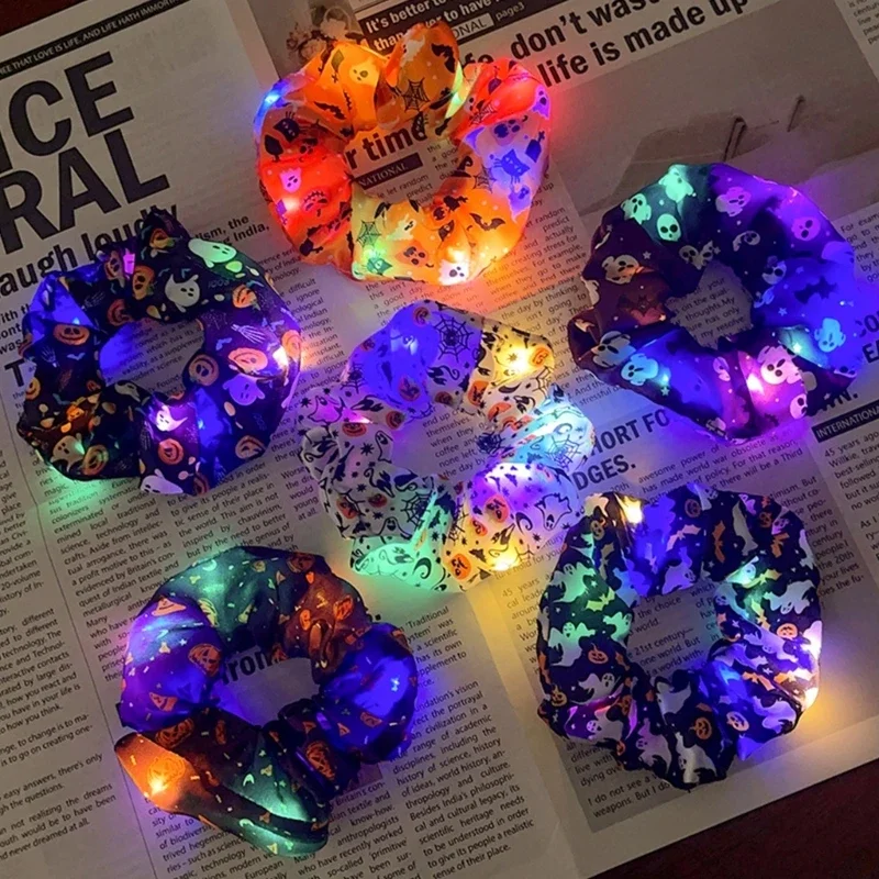 6 стилей светящиеся резинки для волос на Хэллоуин новинка повязки со скелетом и