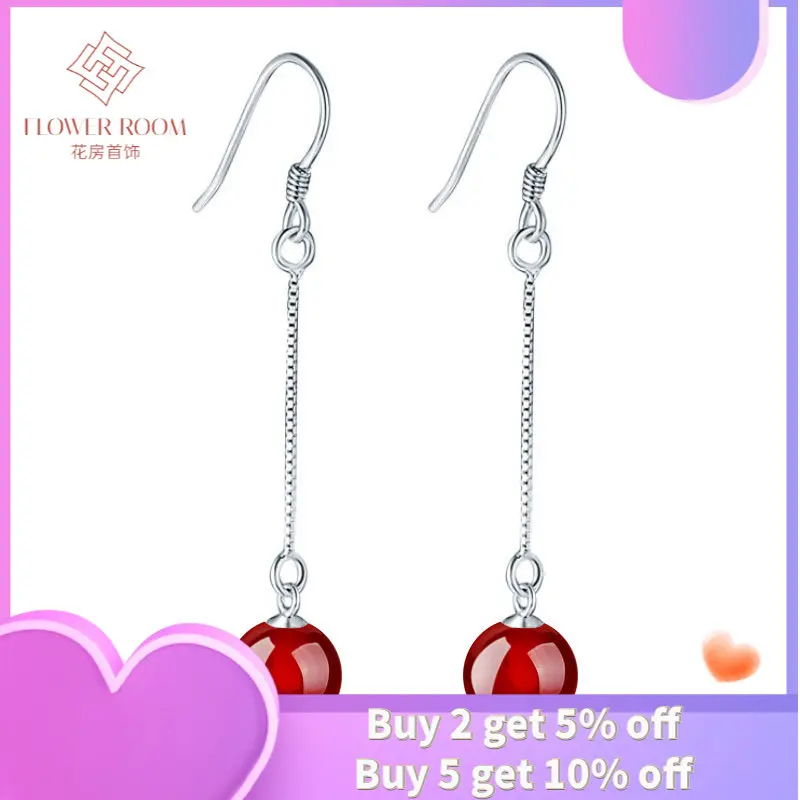 

Korean Version of Temperament Tassel Exaggerated Long Earrings Female Black Red Agate Earrings Ladies Silver-plated Earrings