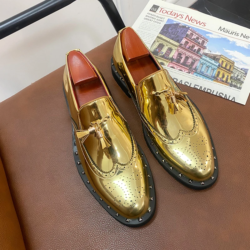 

New Gold Loafers for Men Breathable Slip-On Casual Shoes Spring Autumn Handmade Free Shipping Chaussure Classique Pour Homme