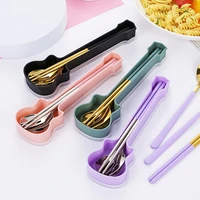 23pcs portable cutlery set with guitar box stainless steel korean chopsticks spoon fork gifts tableware set kitchen supplies