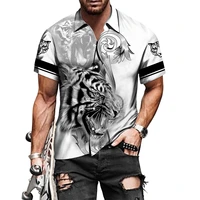 animal lion 3d print fashion mens shirt short sleeve tiger harajuku vintage button cardigan tops spring prom party social dress