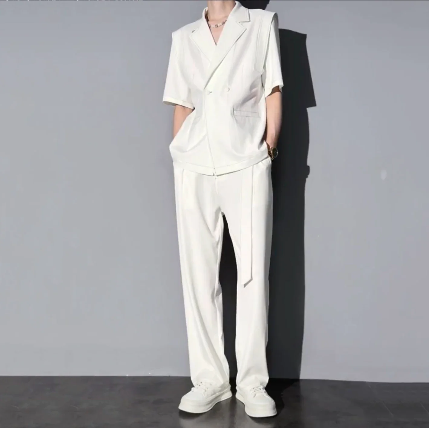 With The Summer Thin Sleeved Suit Men's Casual Ruffie Handsome Trend Denim Blazer Superior Draped Coat