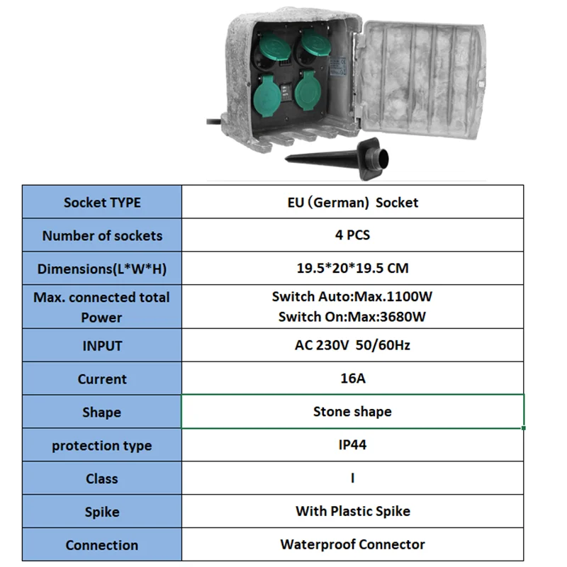 Уличная розетка с 4 отверстиями ЕС водонепроницаемые автоматическое выключение