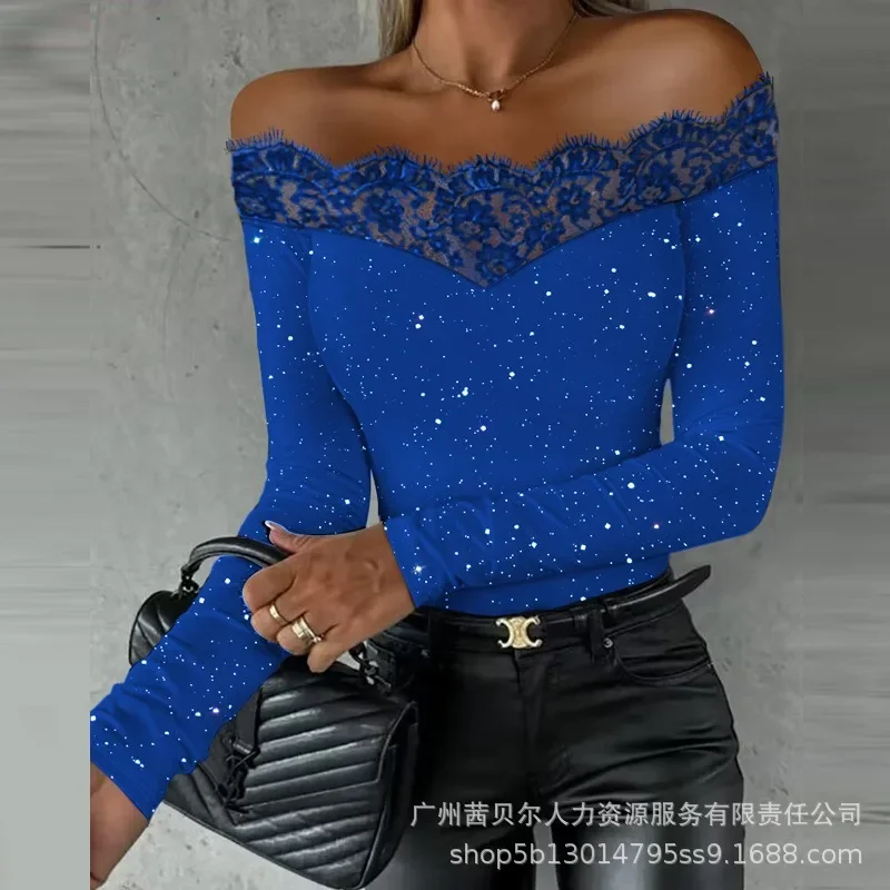 Женский кружевной топ с открытыми плечами и длинными рукавами