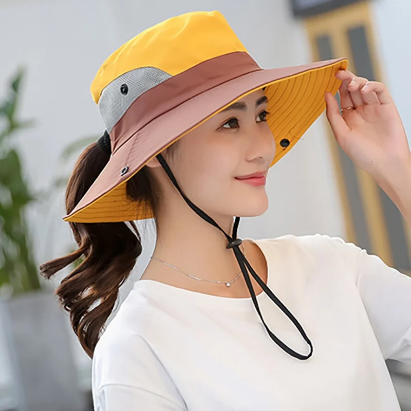 

Summer Foldable Sun Fisherman Hat Parent-child Unisex Sun UV Protection Caps Women's Panama Hat Summer Wide Brim Caps With Chain