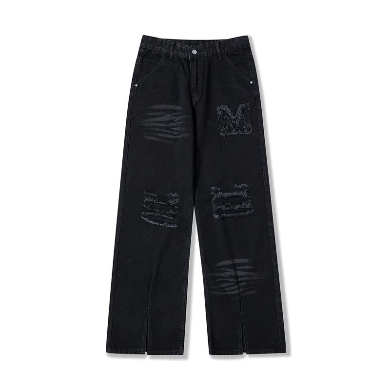 Men Jeans American High Street Ripped Jeans Men's Ins Trousers Slit Straight Pants Couple Casual Trousers INS Hot Sale HIP HOP