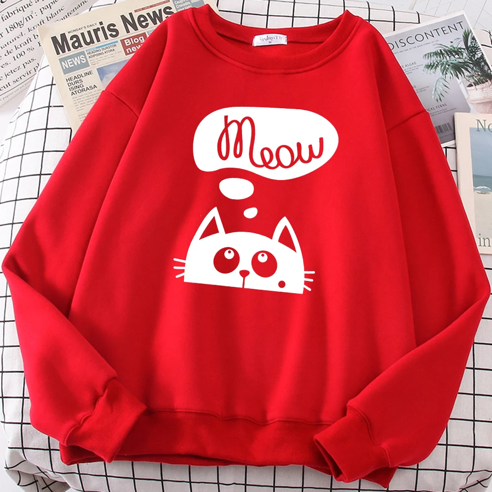 

White Imaginary Cat MEOW Printing Men Hoodie Fashion Oversize Hoody Loose Casual Hoody Autumn Crewneck S-XXL Male Clothing