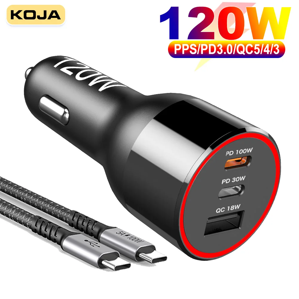 120w fast car charger 3 port usb quick charge ppspd 10065453020w qc3 0 18w for huawei xiaomi type c iaptop tablet iphone 12 free global shipping