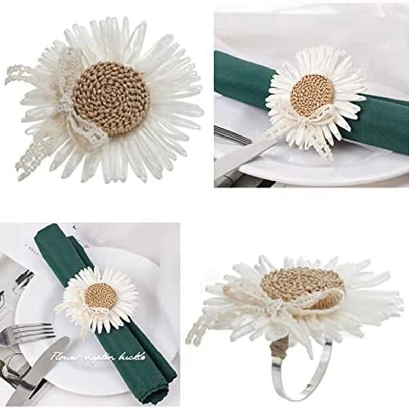 

BMBY-Handmade Flower Napkin Ring Holder - Daisy Napkins Rings Set Of 8, Napkin Buckle For Daily Dinning Table Decoration