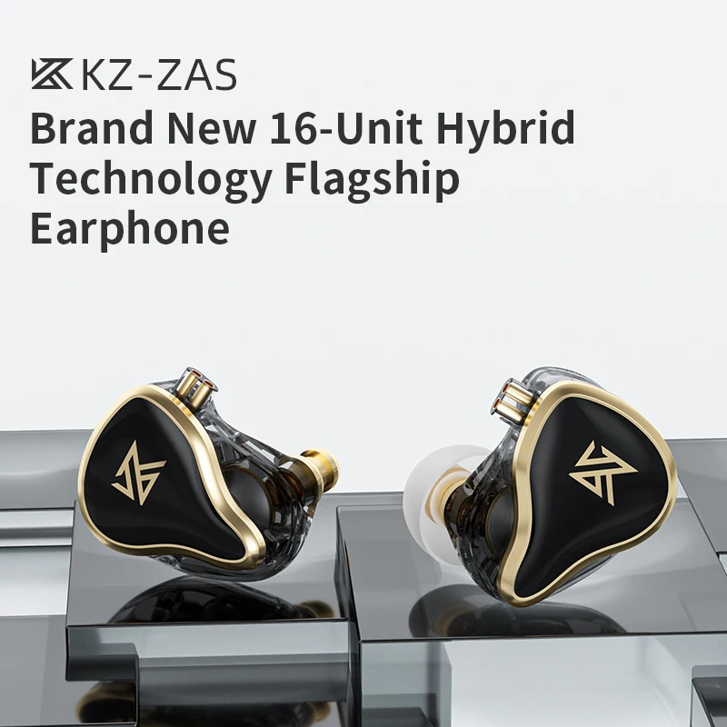 

KZ ZAS Best In Ear HiFi IEMs Earphones Monitor 16 Units 7BA+1DD 10mm Dynamic Hybrid Drivers Bass Sport Noise Cancelling with Mic