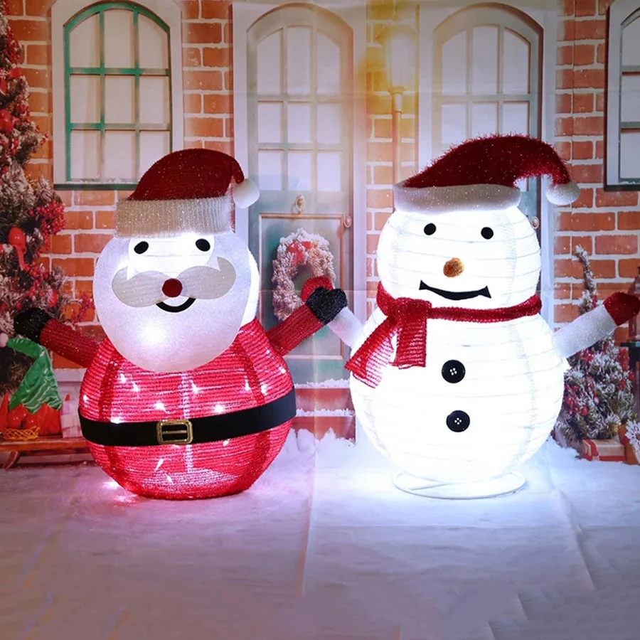 

57CM Cartoon Santa Claus With Fairy String Light Foldable Snowman Christmas Lamp Outdoor Garden Lawn New Year Holiday Decor Lamp