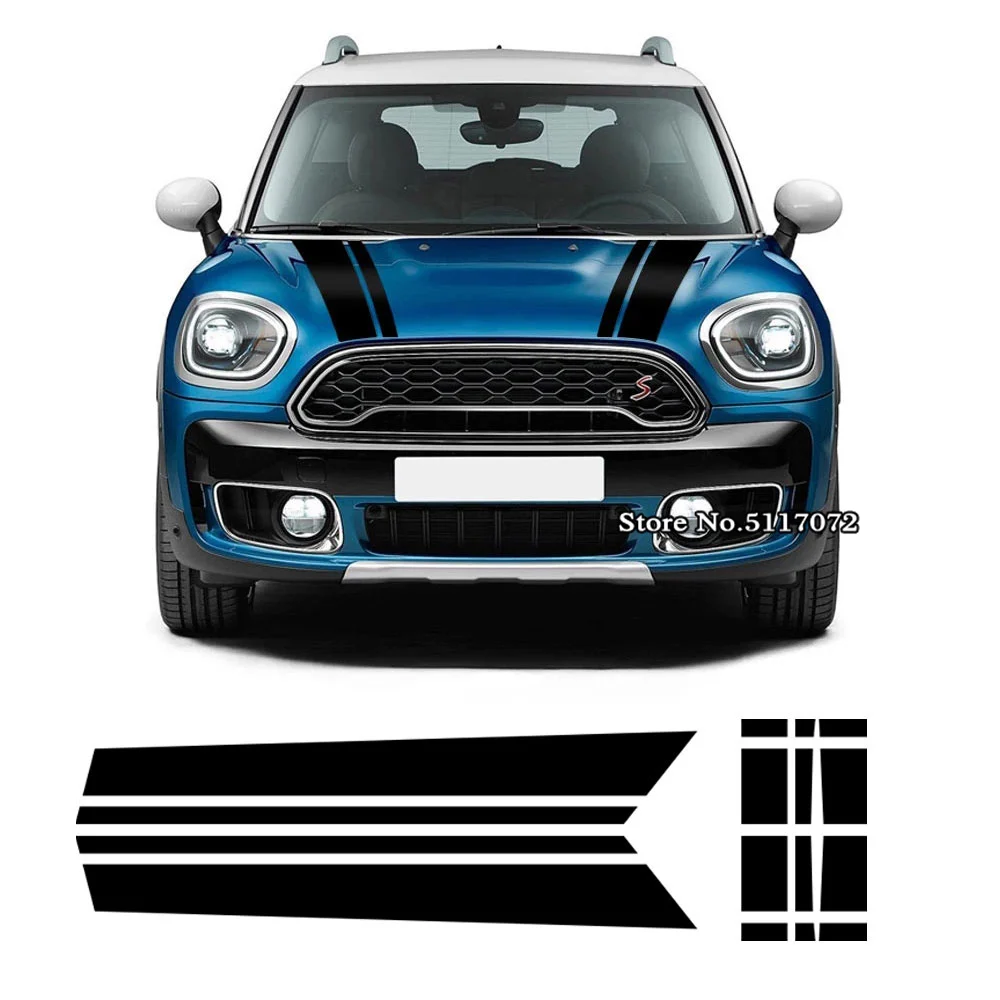 

Car Styling Hood Bonnet Cover Decal Side Skirt Racing Stripes Rear Trunk Stickers for Mini Cooper Countryman f60 (without all4)