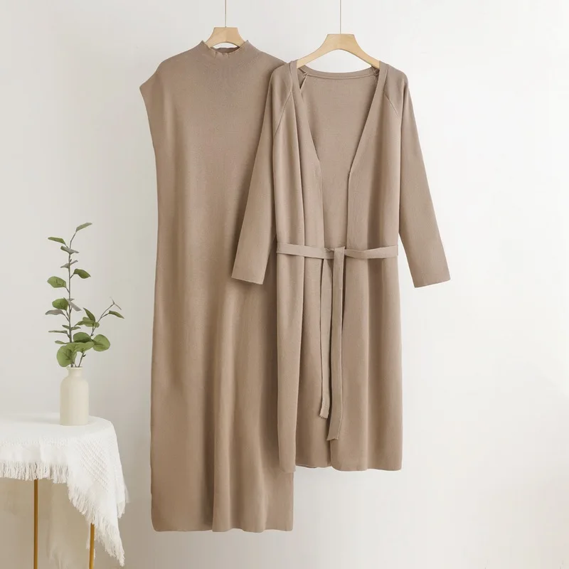 Элегантные однотонные вязаные комплекты из 2 предметов женские трикотажные