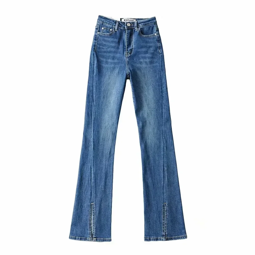 Женские джинсы брюки-клеш джинсовые брюки с высокой талией и карманами базовые