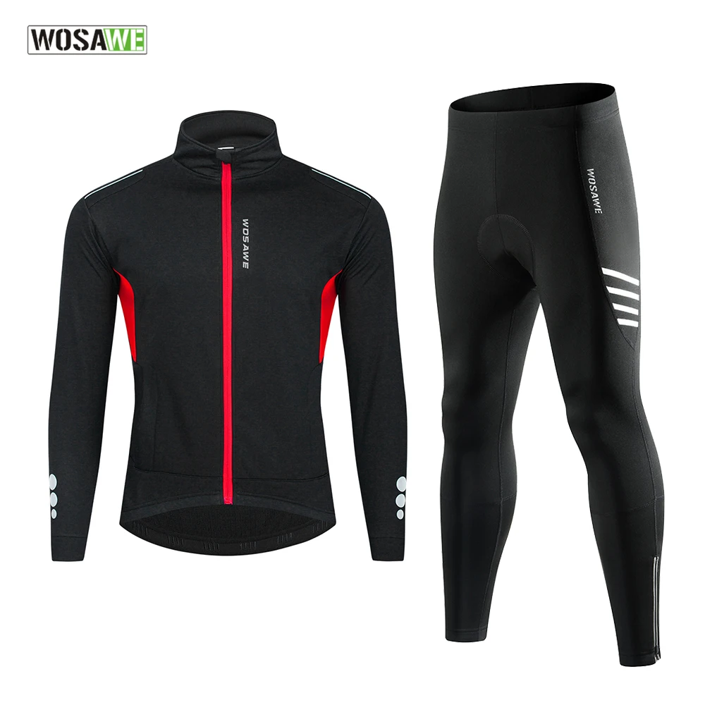 

WOSAWE Men's Cycling Jacket Thermal Fleece Long Sleeve Jersey Set MTB Bike Clothing Maillot Ropa Ciclismo Hombre Bicycle Wear