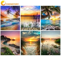 chenistory diamond painting with frame cross stitch crafts seaside sunset 5d diy mosaic embroidery room decors adults crafts