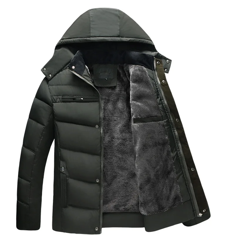 Autumn and Winter Style Plus Velvet Thickened Hooded Plus Size Men's Cotton Padded Jacket