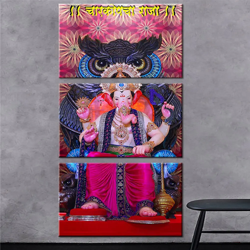 

Artsailing Inkjet 3 Panel Elephant God Pictures Hinduism Ganesha Posters Wall Art Canvas Room Decoration Aesthetic Free Shipping