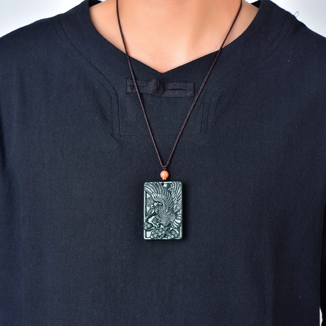 Отправить сертификат натуральный зеленый нефритовый Орел подвеска ожерелье для