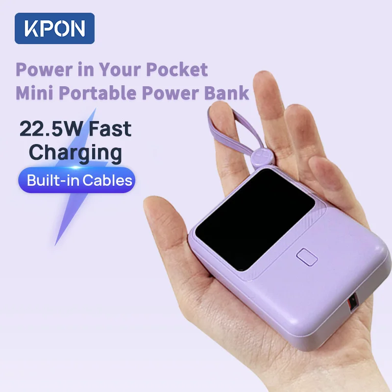 KPON Магнитный портативный встроенный кабель 10000 мАч Беспроводная быстрая зарядка