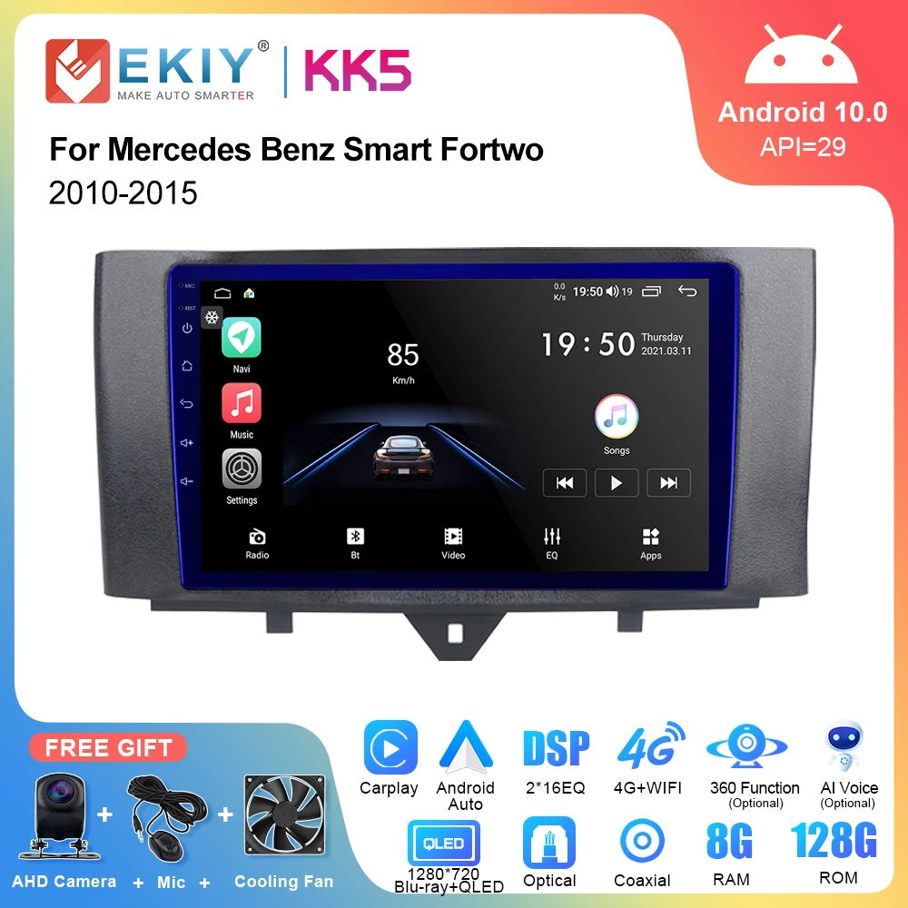 EKIY KK5 2 Din Android Auto Radio For Mercedes Benz Smart Fortwo 2010-2015 Car Multimedia Player Navigation GPS Carplay Stereo