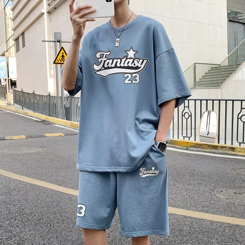 2022 Summer Casual Sportswear Men's Loose Couple Letter Printing Suit Short-sleeved T-shirt Five-point Shorts Two-piece Set