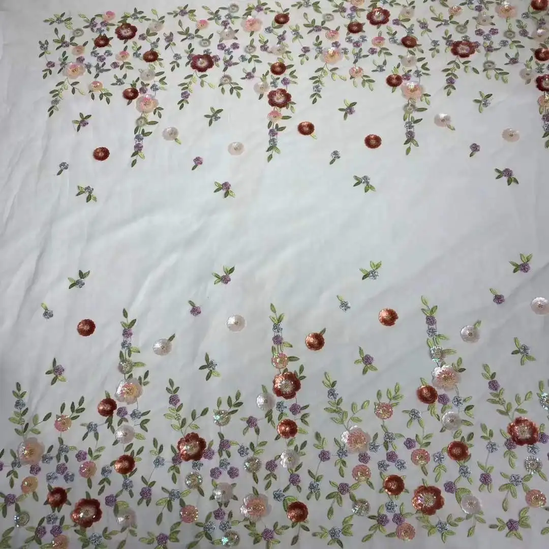 

Фатиновая сетчатая ткань с 3D вышивкой блестками для вечерних платьев, чистый белый-5 ярдов